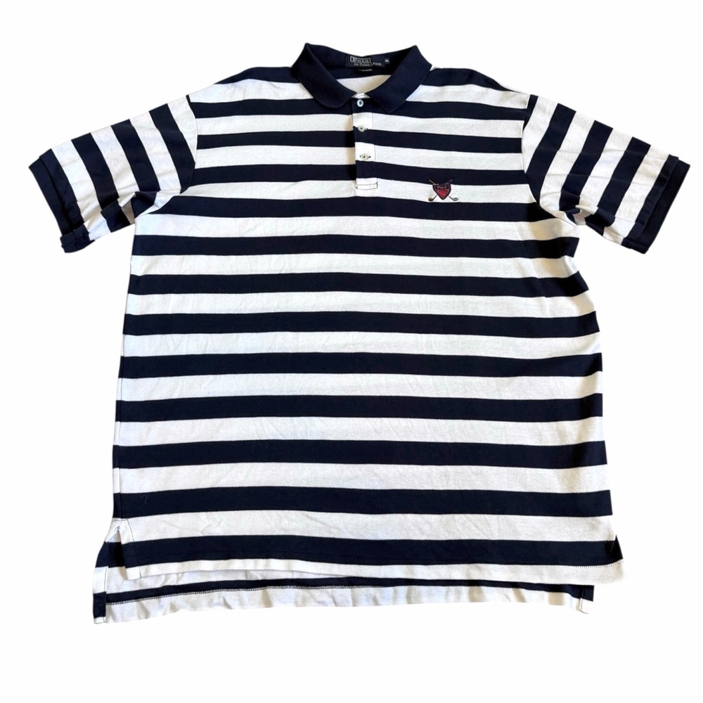 VTG Polo Ralph Lauren Men’s Polo Shirt Sz XL Golf Crest Striped Navy White USA